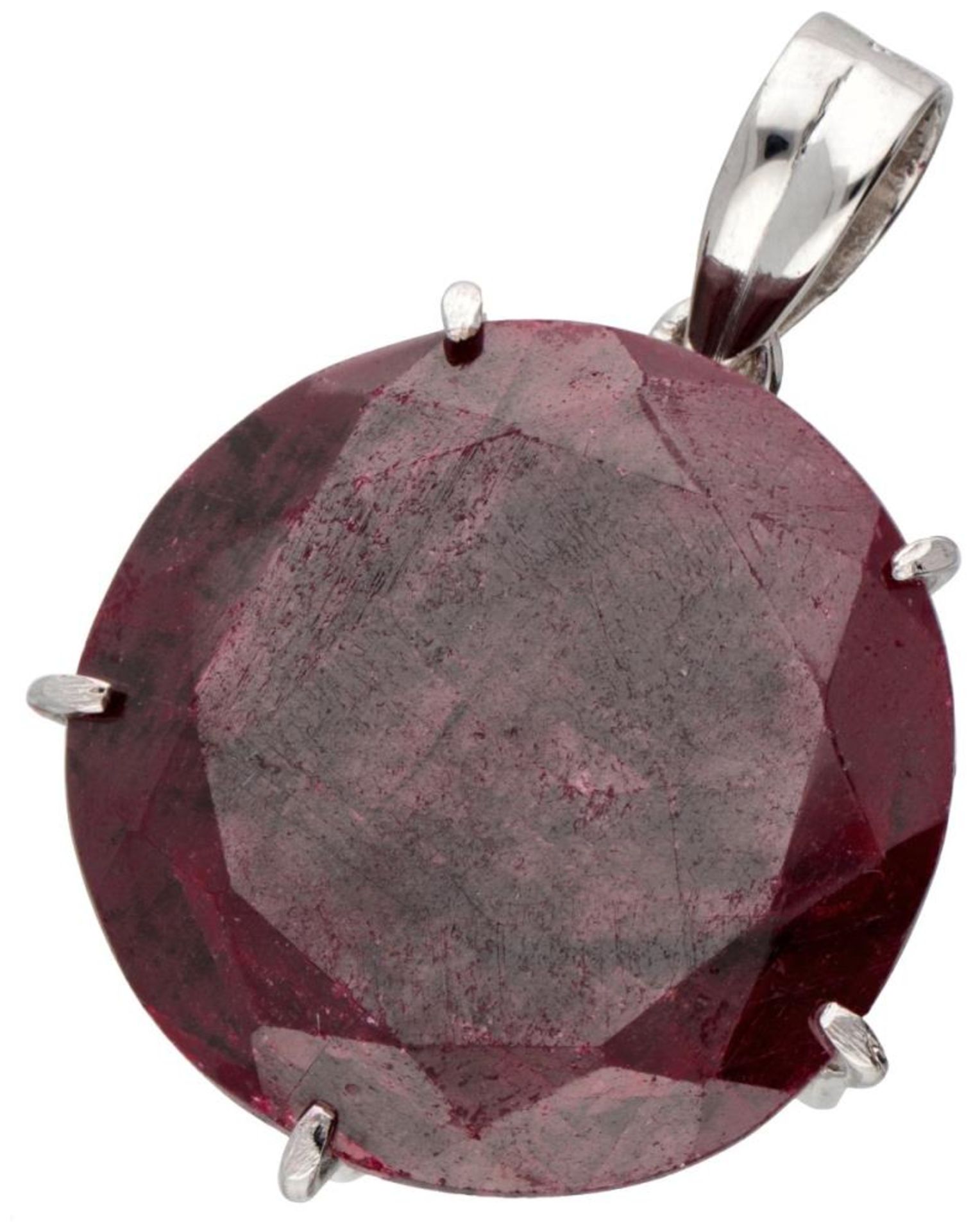 Sterling silver pendant set with ruby.