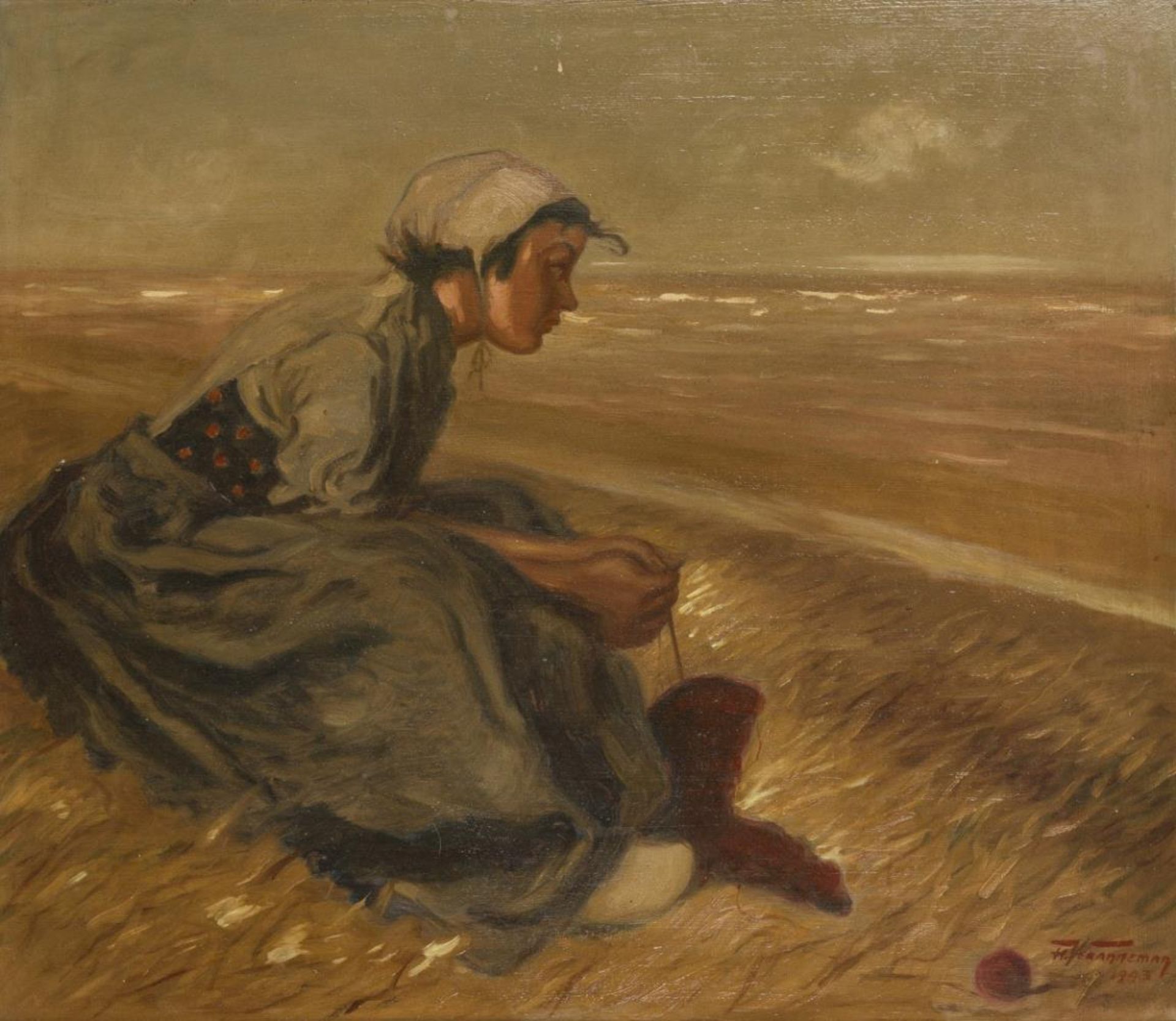 H. Veranneman, 20th. C. A fishermans daughter in the dunes.