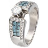 14K. White gold shoulder ring set with approx. 1.27 ct. white and blue diamonds.