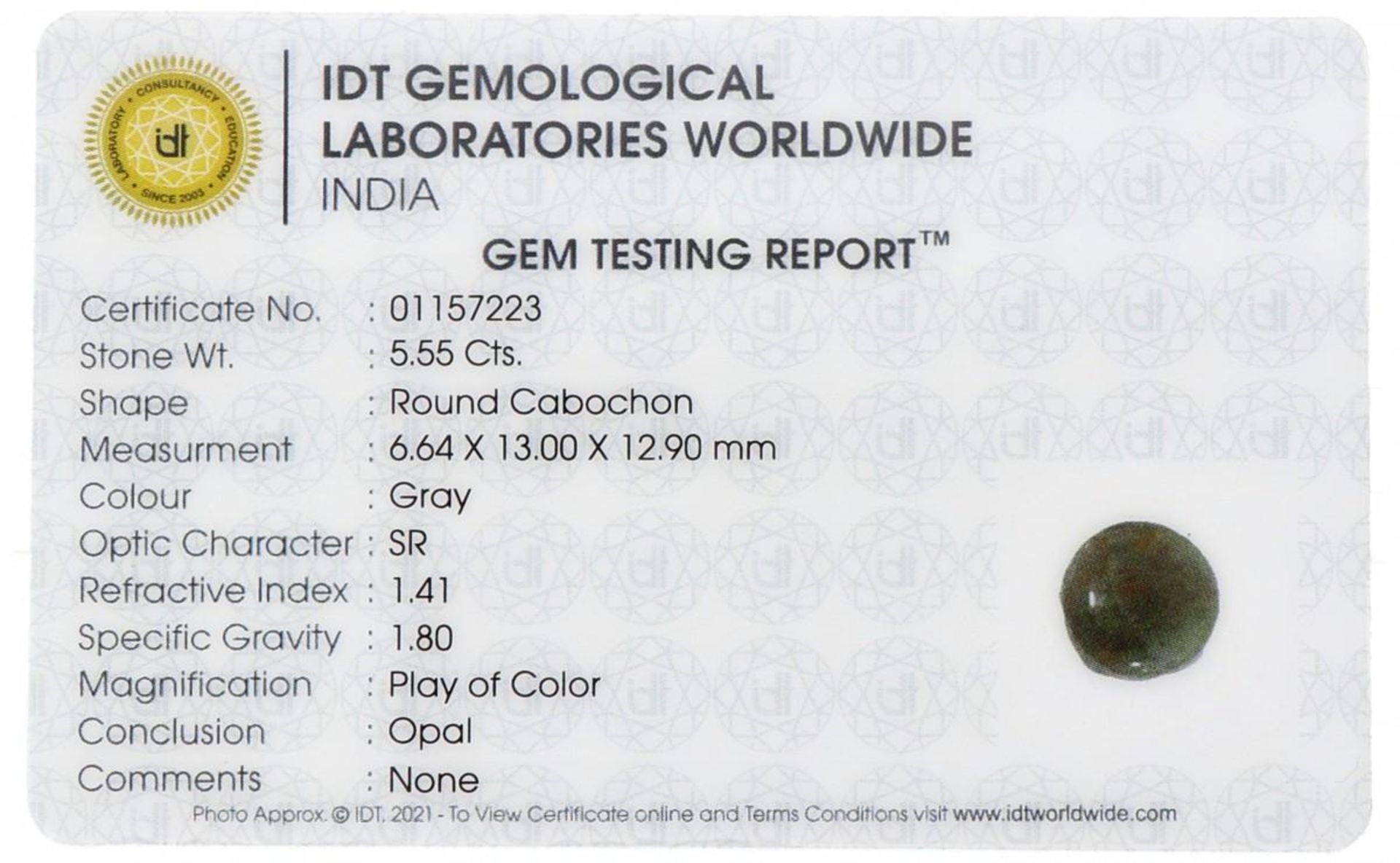 IDT Certified Natural Opal Gemstone 5.55 ct. - Bild 3 aus 3