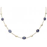 14K. Yellow gold Monzario link necklace set with approx. 9.60 ct. natural sapphire.