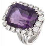 18K. White gold cocktail ring set with approx. 24.18 ct natural amethyst. and approx. 1.98 ct. diamo