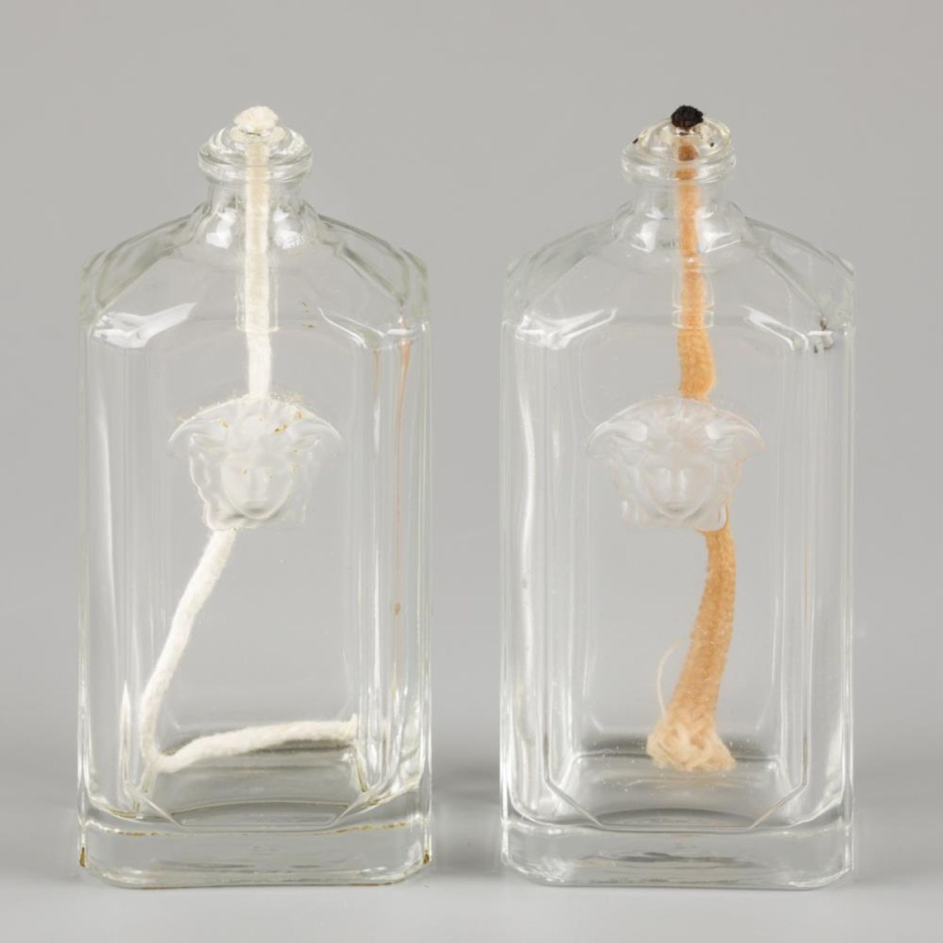 A lot of (5) glass oil lamps decorated with medusa. Rosenthal for Versace. - Image 2 of 5