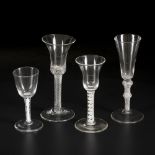 (4) piece lot of swirl stem glasses 19th century