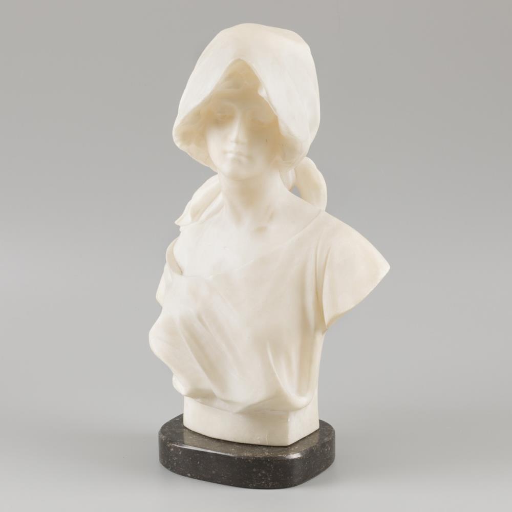 Richard Henry Park (1832-1890), A marble bust, depicting a woman with squinted eyes.