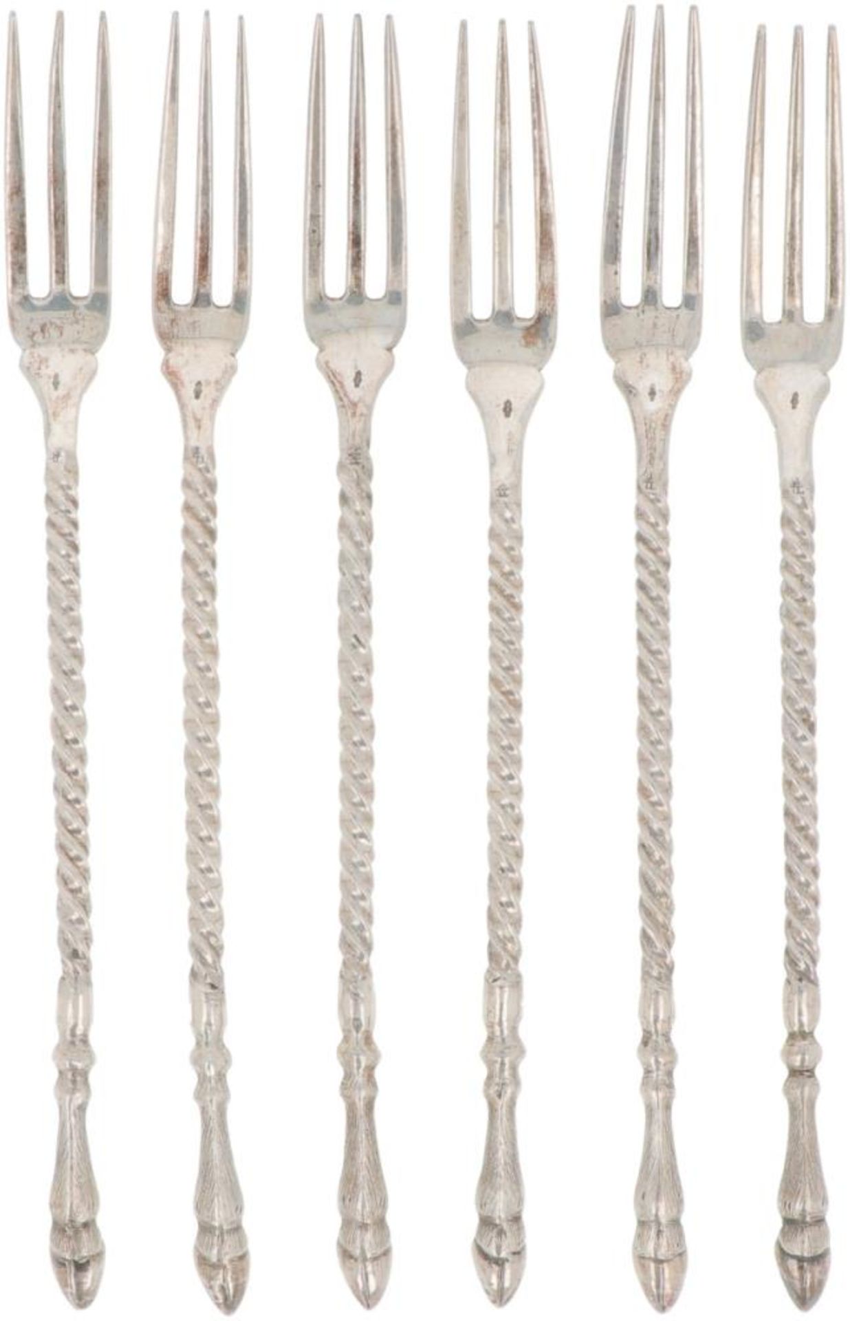 (6) piece set strawberry forks silver.