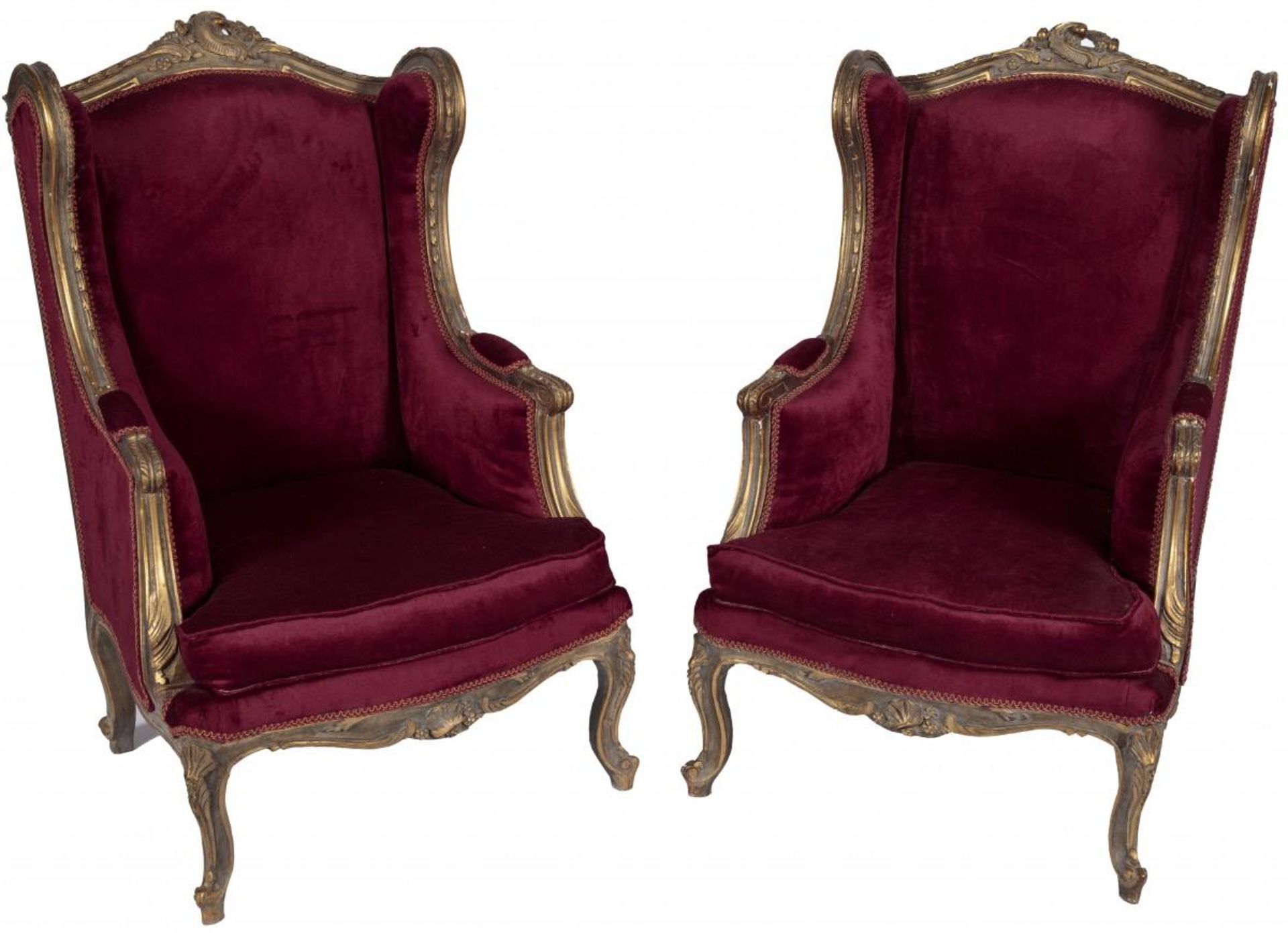 A set of (2) neo-transition style wingback chairs, France, 20th century.