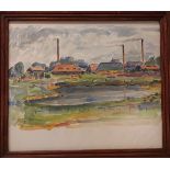 (Kunst) Aquarel, Jan Weinand de Jonge Karton fabriek Appingedam. Conditie: In goede staat. Afm