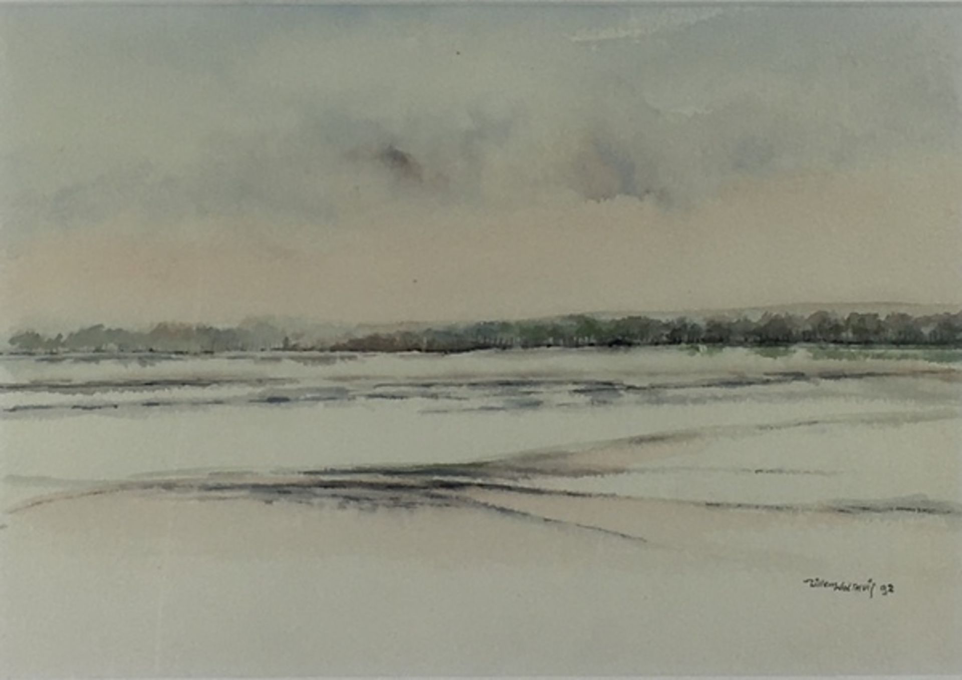 (Kunst) Aquarel, Willem Wolthuis Aquarel, landschap, Willem Wolthuis (Winschoten 1940-). Rechts - Image 2 of 4