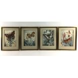 (Kunst) Serie aquarellen, Annie M. Dommering Vier aquarellen met een afbeelding van een vlinder