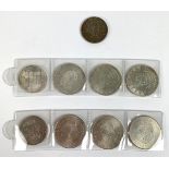 (Numismatiek) Zilveren munten Negen zilveren munten. Conditie: Fraai tot prachtig.