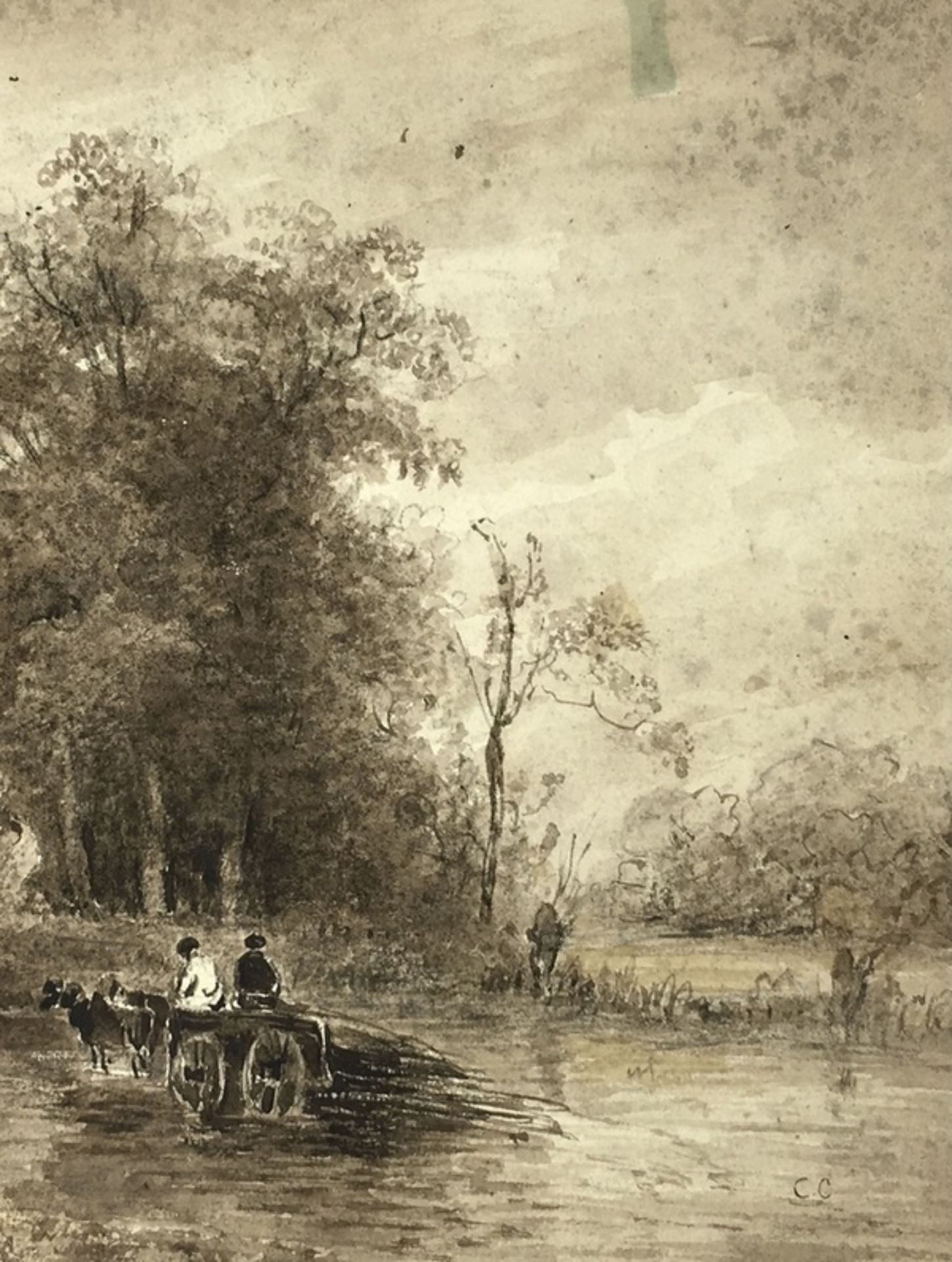 (Kunst) Aquarellen Twee aquarellen in sepia. Annotatie 6064 Jean Baptiste Camille Corot 1875. - Image 3 of 6