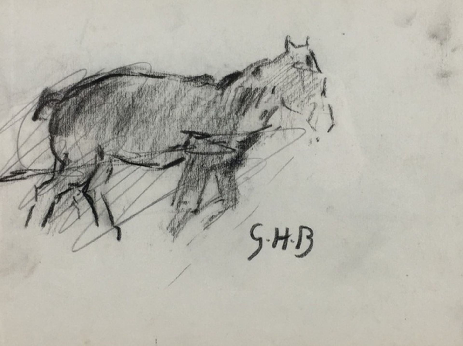 (Kunst) Tekening Tekening van een Belgisch trekpaard. Rechtsonder gesigneerd met initialen G.H. - Bild 4 aus 4