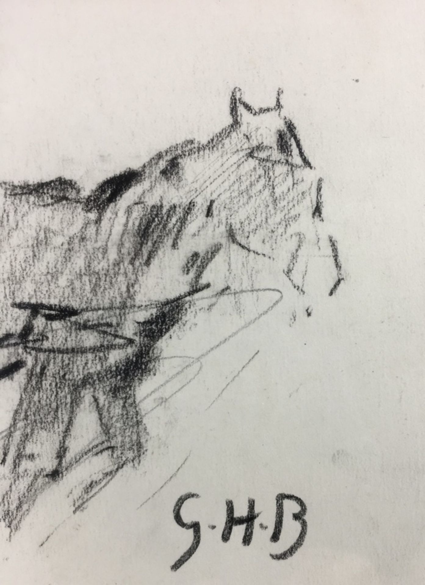 (Kunst) Tekening Tekening van een Belgisch trekpaard. Rechtsonder gesigneerd met initialen G.H. - Bild 2 aus 4