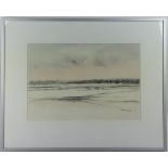 (Kunst) Aquarel, Willem Wolthuis Aquarel, landschap, Willem Wolthuis (Winschoten 1940-). Rechts