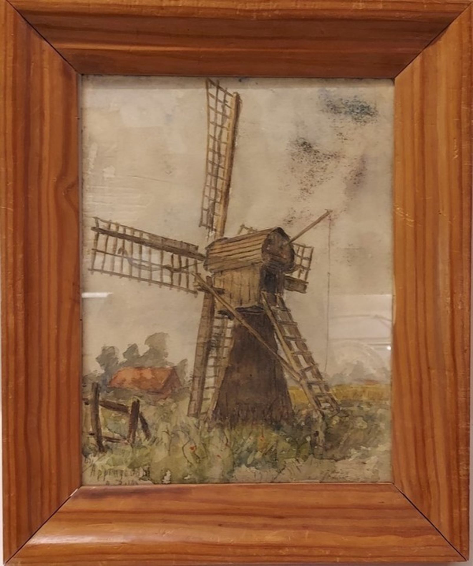 (Kunst) Aquarel, Jan Weinand de Jonge Aquarel molen Appingedam. Uit nalatenschap van de kunsten