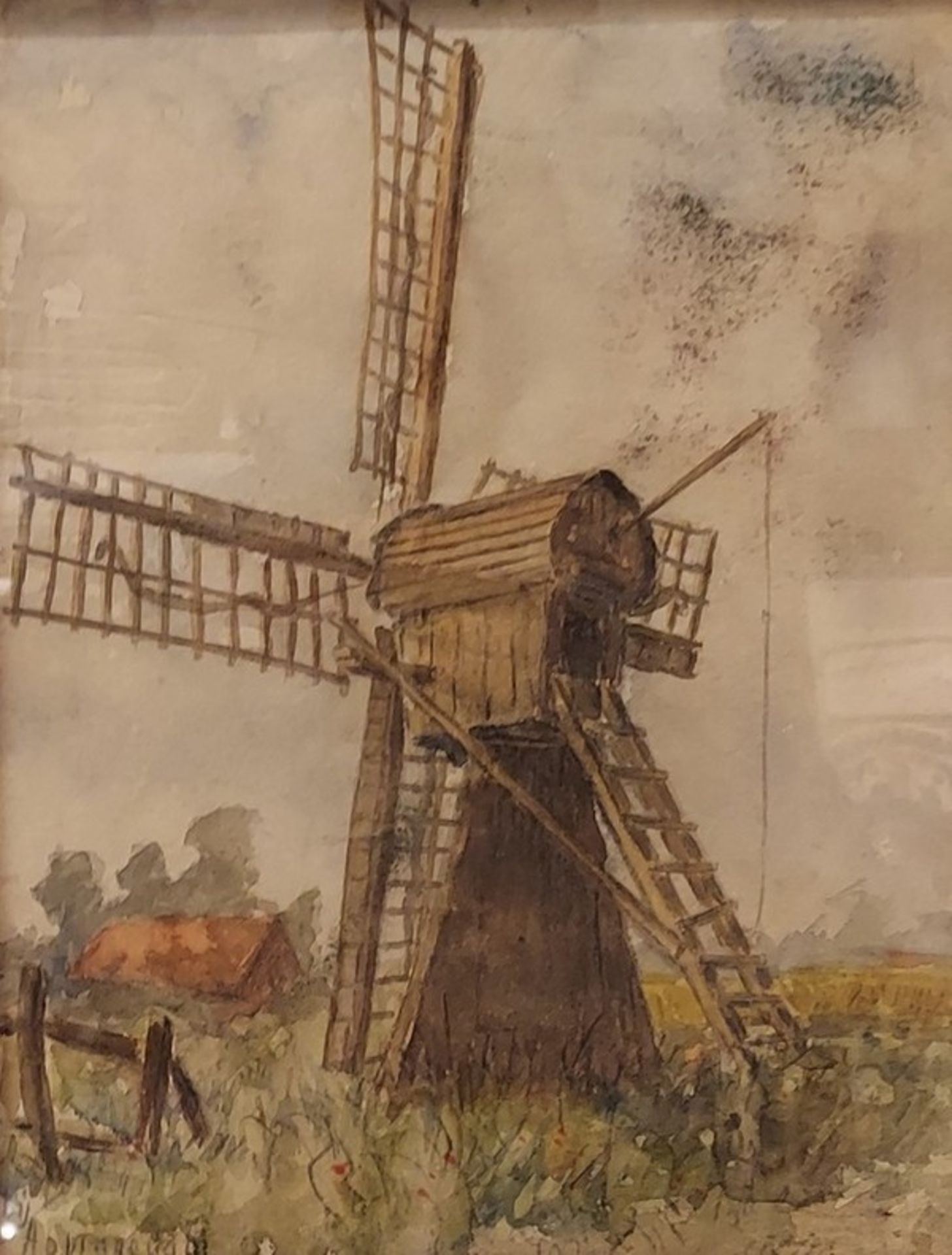 (Kunst) Aquarel, Jan Weinand de Jonge Aquarel molen Appingedam. Uit nalatenschap van de kunsten - Image 2 of 4