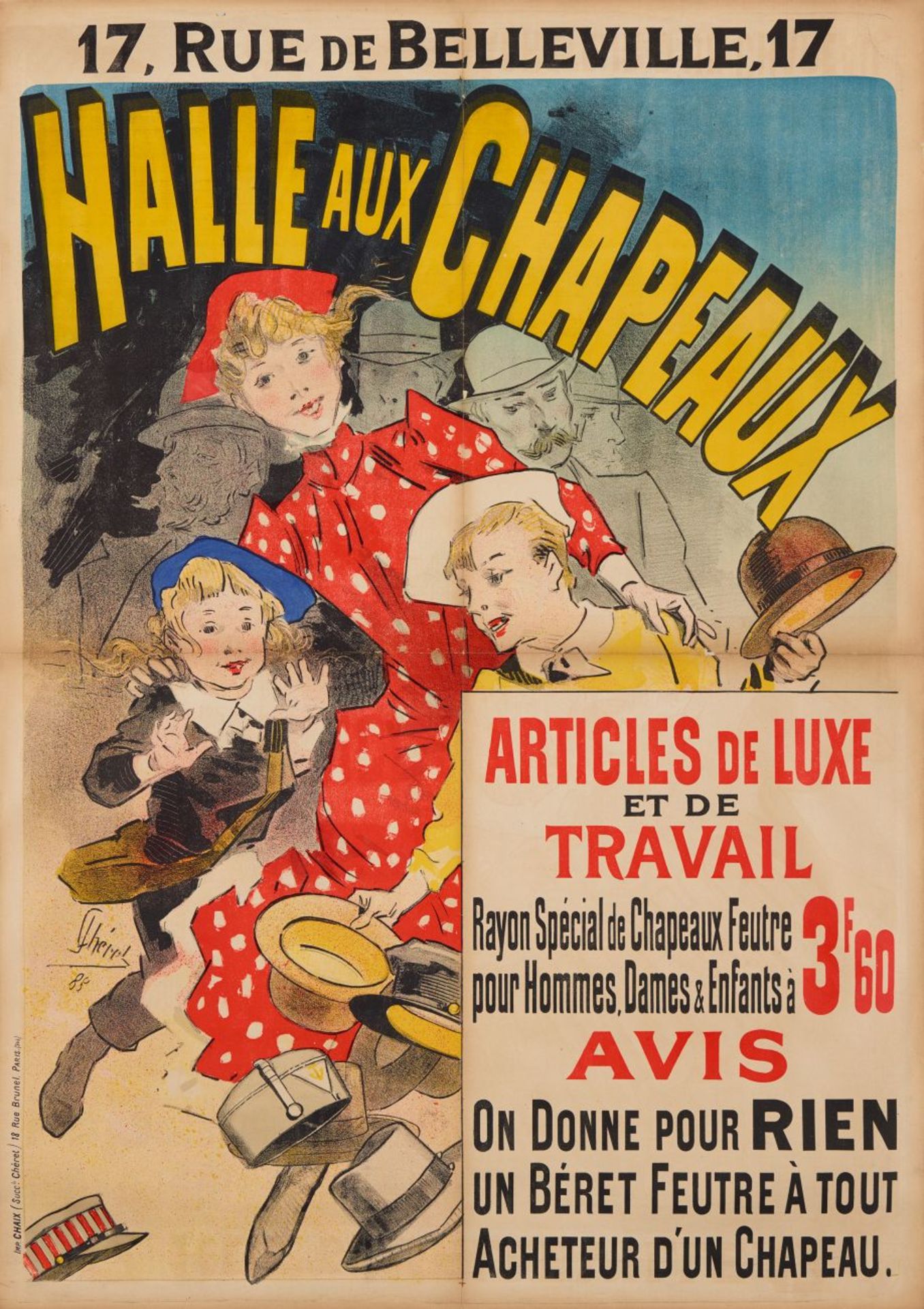 J. Chéret. Halle aux Chapeaux. Farblithographie. 1888. Plakat.