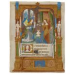 Mariae Verkündigung. Einzelblatt mit Miniatur aus lat. Stundenbuch auf Pgt. Paris, um 1500.