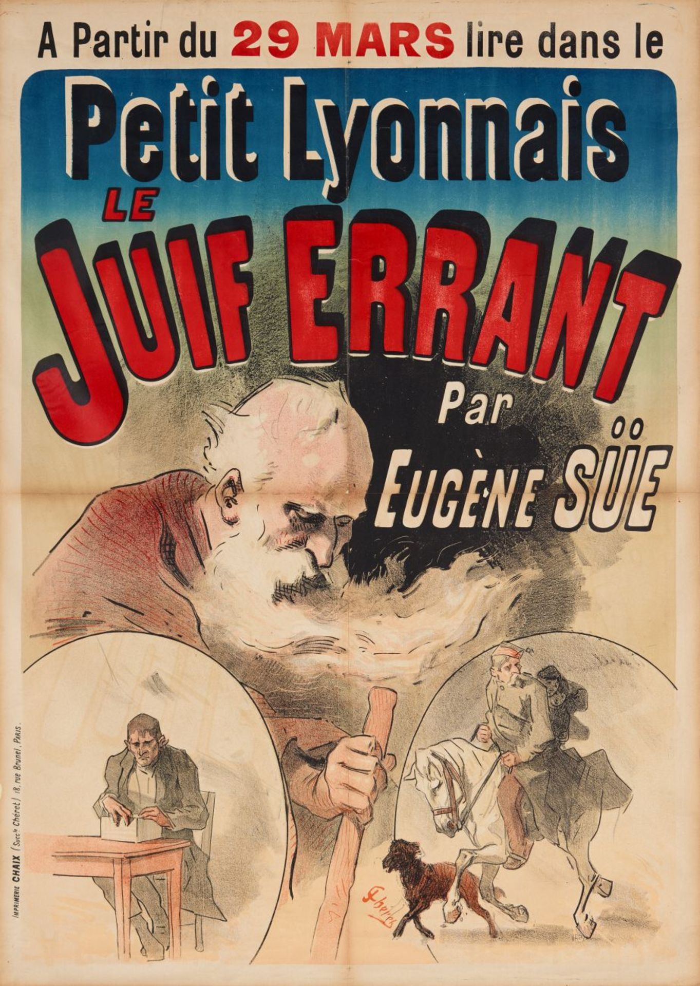 J. Chéret. Le Juif errant par Eugen Sue. 1888. Farblithographie. Plakat.