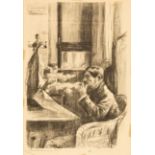 Lesser Ury. Rauchender Herr im Café. 1919 (Um 1920). Lithographie. Signiert und bezeichnet.