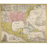 Mittelamerika / Mexiko. Regni Mexicani seu Novae Hispaniae, Floridae. Teilkolorierte Kupferstichkart