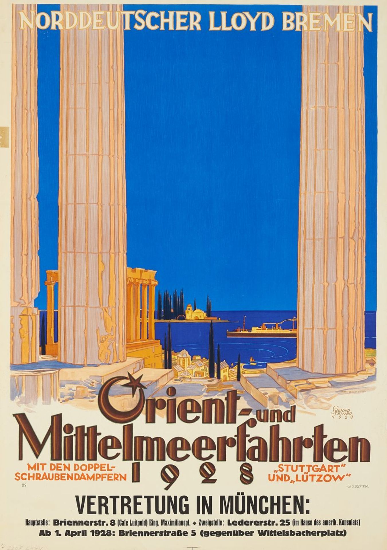Reiseplakat. Norddeutscher Lloyd - Orient- und Mittelmeerfahrten. 1927/28.