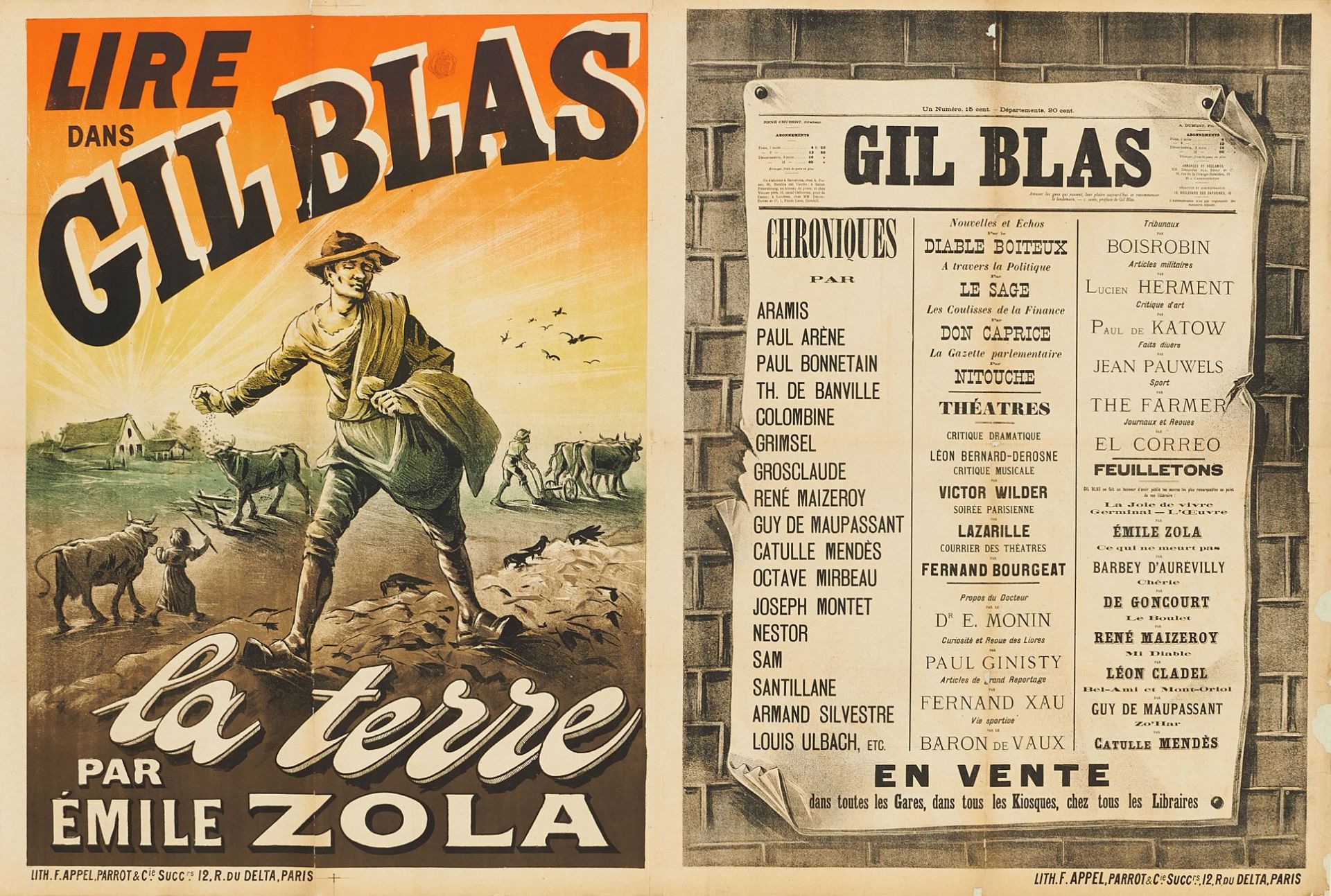 (Anonym). Lire Dans Gil Blas, la terre par Émile Zola.1887. Plakat.