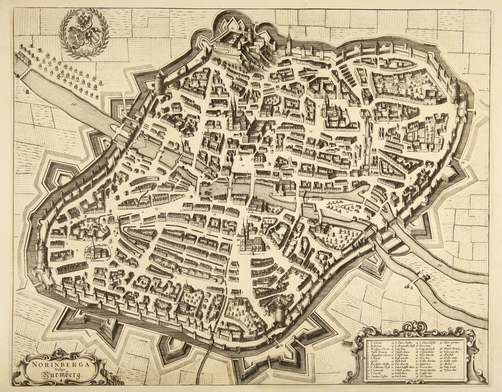 Nürnberg. Vogelschau-Ansicht. Kupferstich aus Leti. 1689.