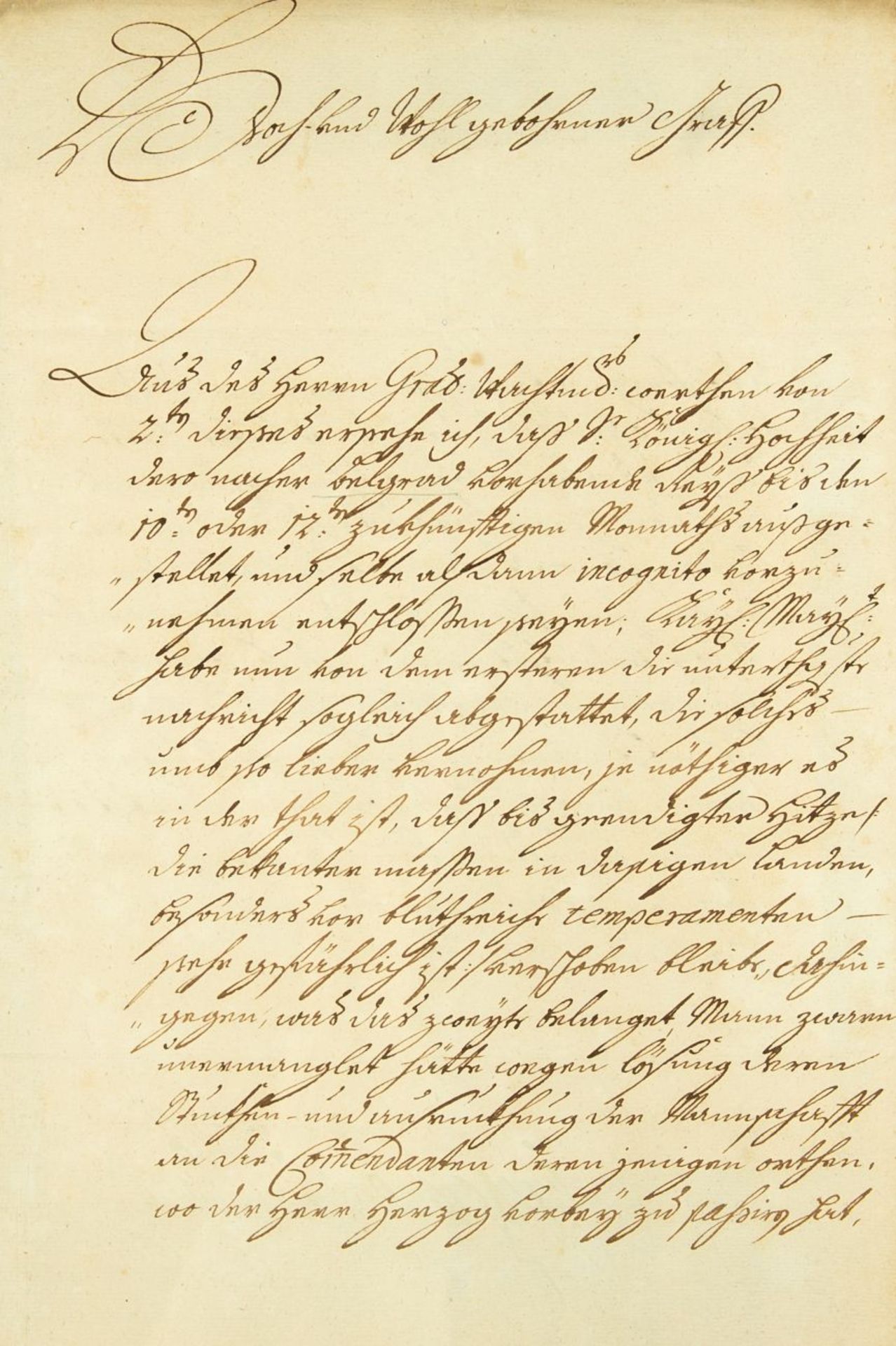 Eugen. Prinz von Savoyen; Brief m. U.; Prag, 9.VIII.1732. 2 Seiten in 4°. An Wilh. Reinh. Reichsgr.