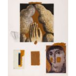 Horst Antes. Kopf und Hand. (1971). Farbaquatinta mit Collage und Gouache. Signiert.