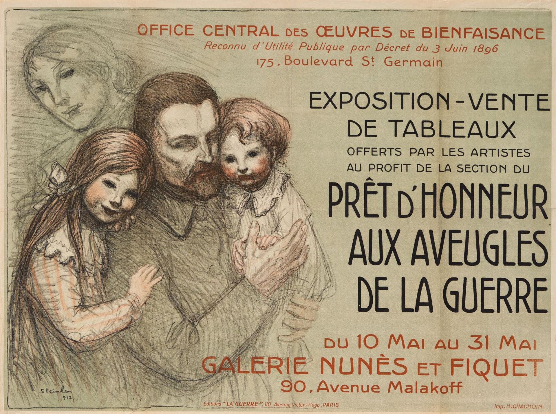 T. A. Steinlen. Exposition-Vente de Tableaux. Pret d'Honneur aux Aveugles. Farblithographie. 1917. P