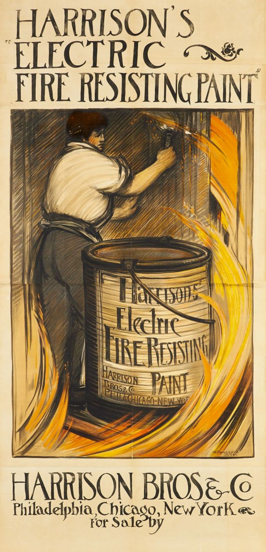 (Anonym). Harrison's Electric Rife Resisting Paint. Um 1895. Plakat.