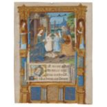 Geburt Christi. Einzelblatt mit Miniatur aus lat. Stundenbuch auf Pgt. Paris, um 1500.