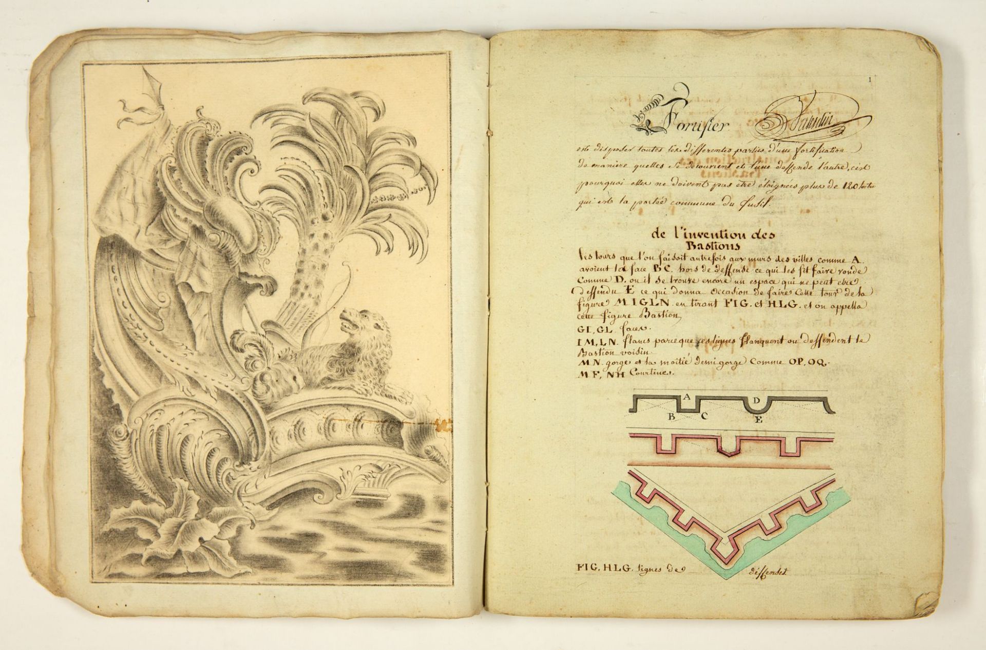 Principes de la fortification de campagne. Französische Handschrift. 18. Jh. - Vorbesitz B. Valentin