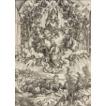 A. Dürer. Johannes vor Gottvater und den Ältesten (aus: Apokalypse). Holzschnitt. Lateinische Textau