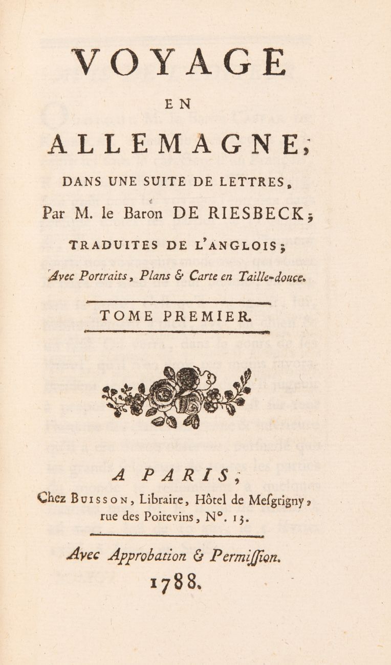 J. K. Riesbeck, Voyage en Allemagne. 3 Bde. Paris 1788. - Image 2 of 4