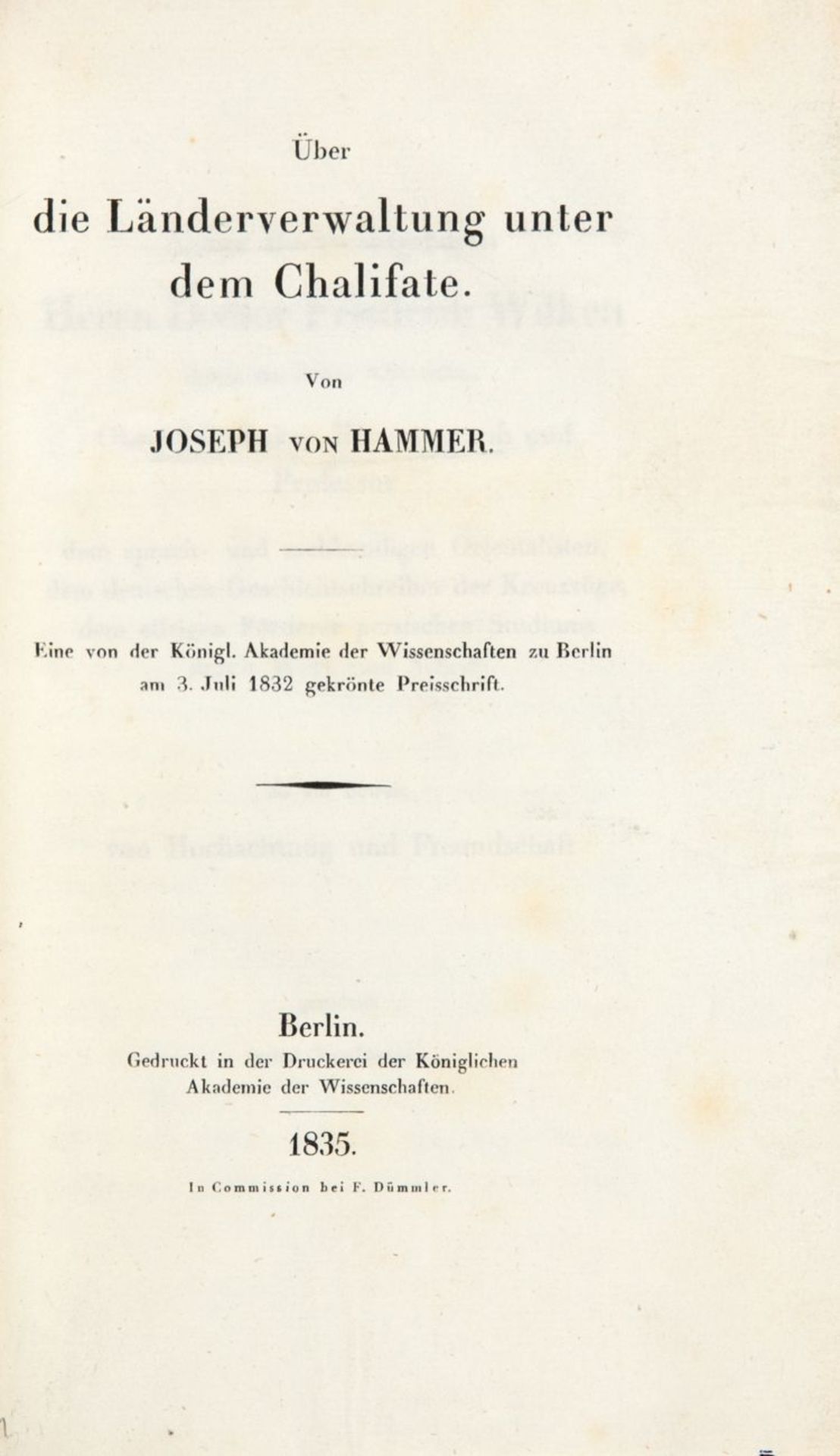 Hammer-Purgstall,, Länderverwaltung unter dem Chalifate. Bln. 1835. - Image 2 of 2