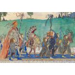 Carl Strathmann. Krönungszug (Triptychon). Um 1902. 3 Blatt Aquarell u. Gouache. Signiert.