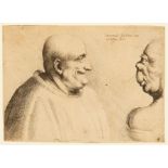 Wenzel Hollar. Fülliger Mann mit Glatze, einer grotesken Frau zugewandtt. Nach Leonardo da Vinci. 16