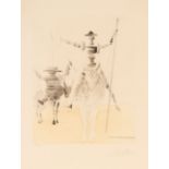 Salvador Dalí. Don Quichotte et Sancho Panca. 1968 (1980). Kaltnadelradierung mit Farbaquatinta. Sig