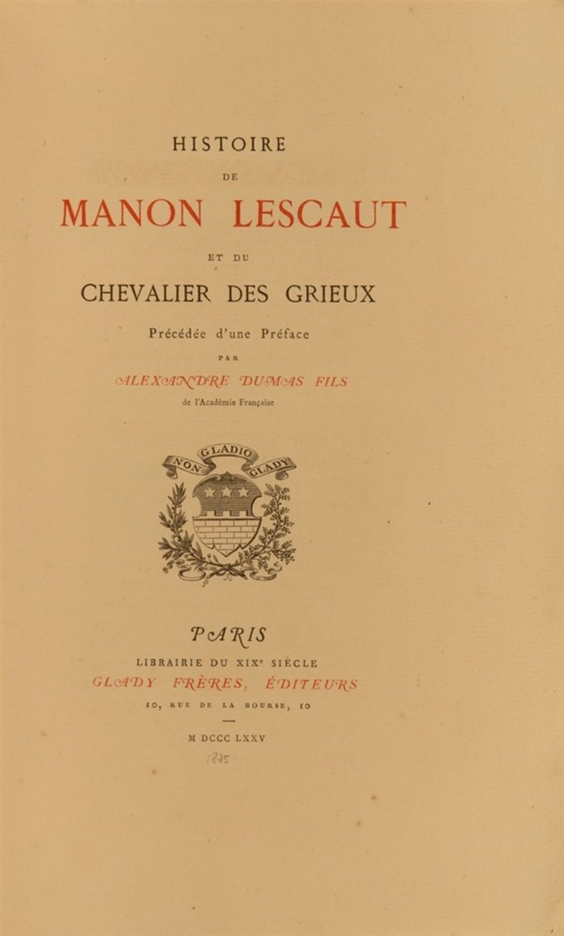 A. F. Prévost d'Exiles, Histoire de Manon Lescaut. Paris 1875. - Image 2 of 2