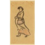 Heinrich Zille. Frau mit Schal und Handtasche. Farbkreide. Mit Signaturstempel.