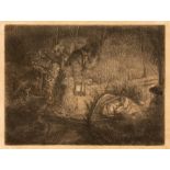 Rembrandt. Die Anbetung der Hirten, Nachtstück. Um 1652, Radierung, NH 300 IX (von XI). B. 46