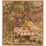 Anonym, Janus als Friedensbringer. Allegorie des Friedens. Kolorierter Holzschnitt. Straßburg 1527.
