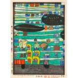 Friedensreich Hundertwasser. Gesang der Wale. 1979. Japanischer Farbholzschnitt. Signiert. Ex. 223/2