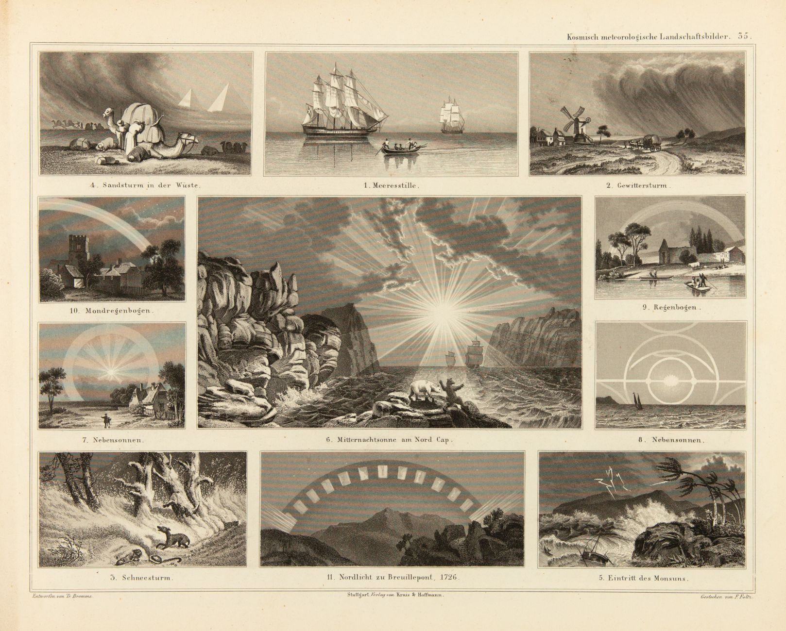 A. v. Humboldt, Kosmos. Bde. 1-4 in 2 Bdn. und 1 Atlasband, zus. 3 Bde. Stuttgart 1851-89. - Image 3 of 4