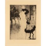 Lesser Ury. Dame, eine Pferdedroschke rufend. Um 1920. Radierung. Signiert. Vgl. R. 50.