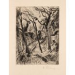 Hans Purrmann. Bäume im Burggraben. 1914/15. Kaltnadelradierung. Signiert. Heilmann 18 c.
