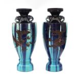 A pair of blue Japanese ornamental vases, first half 20th century.